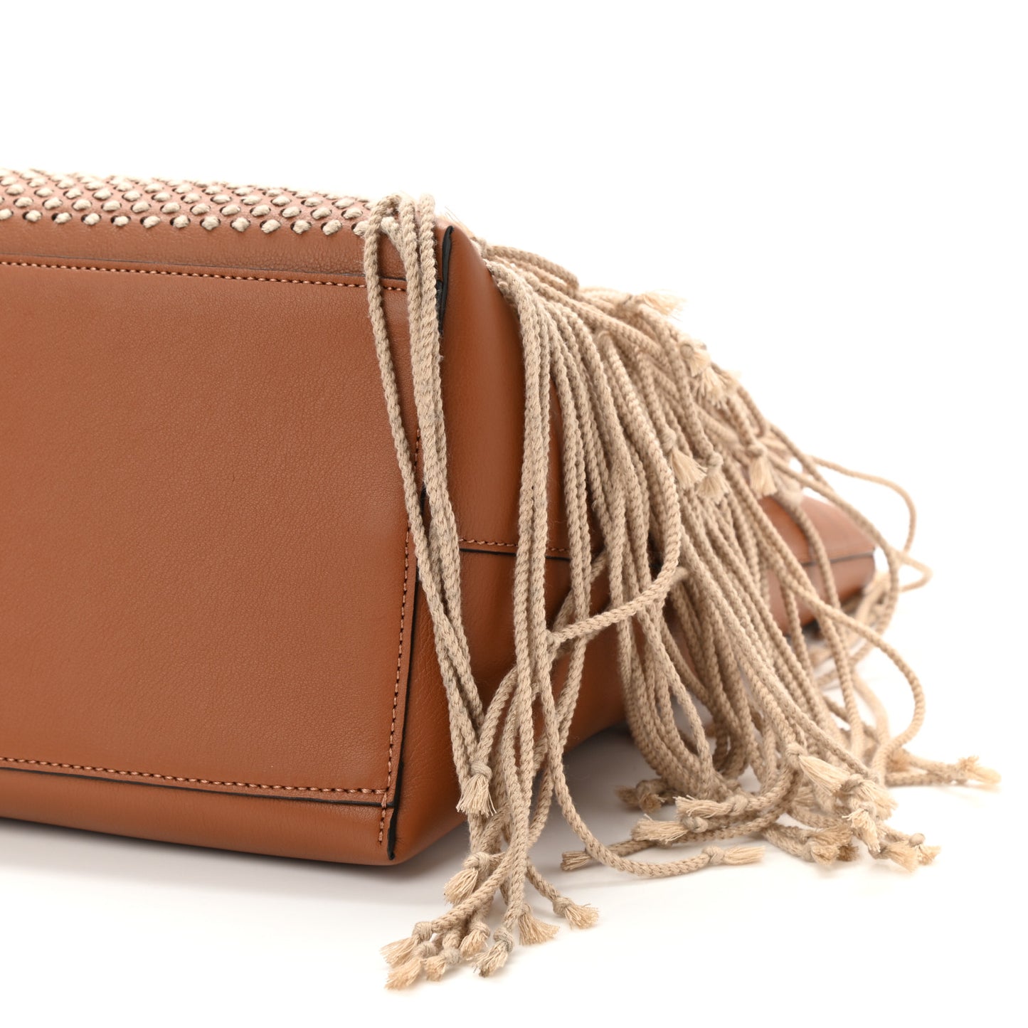 Calfskin Woven Cord Anagram Tote Bag Tan