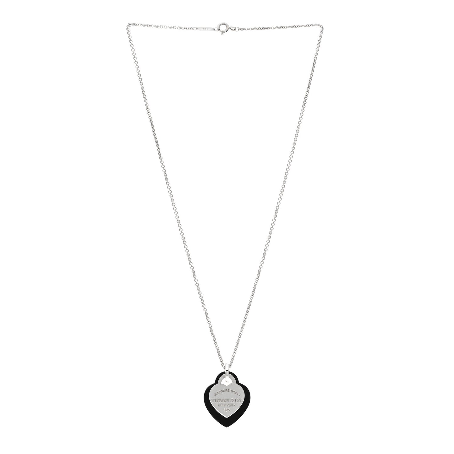 Sterling Silver Black Onyx Return to Tiffany Heart Tag Pendant Necklace
