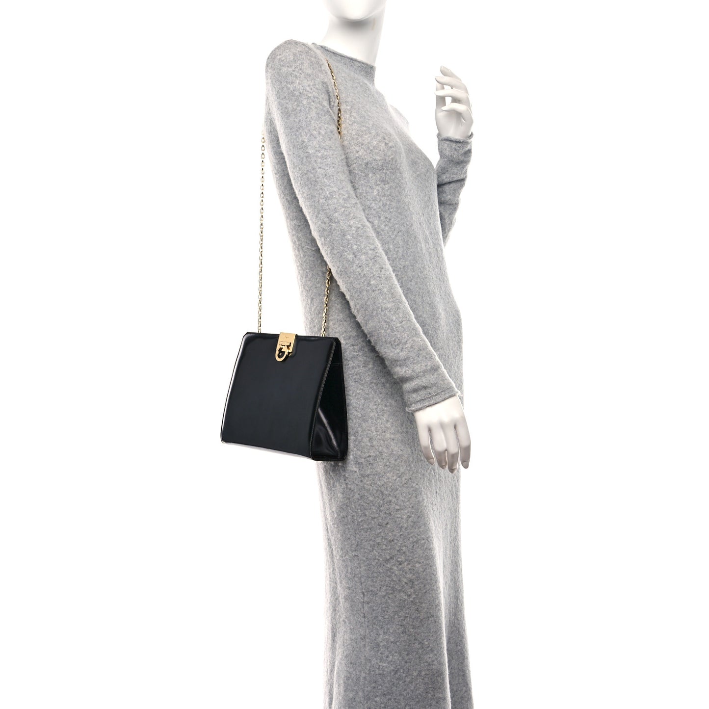 Brushed Calfskin Gancini Trifolio Chain Bag Black
