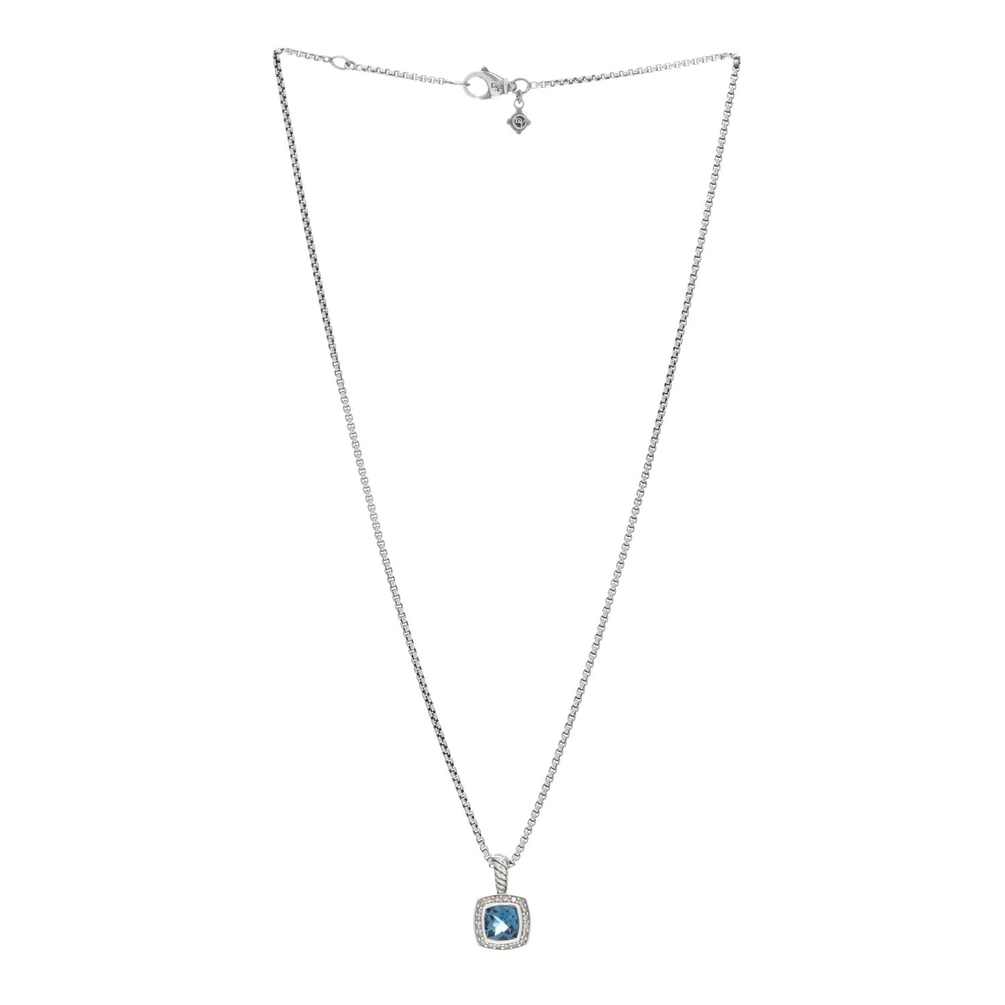 Sterling Silver Diamond Blue Topaz 7mm Petite Albion Pendant Necklace
