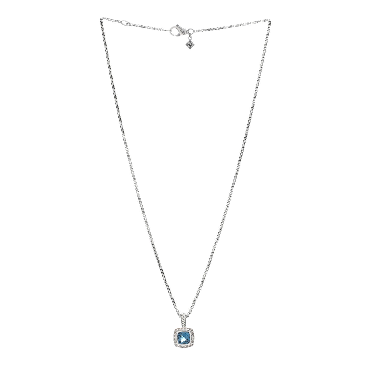 David Yurman Sterling Silver Diamond Blue Topaz 7mm Petite Albion Pendant Necklace 2 of 4
