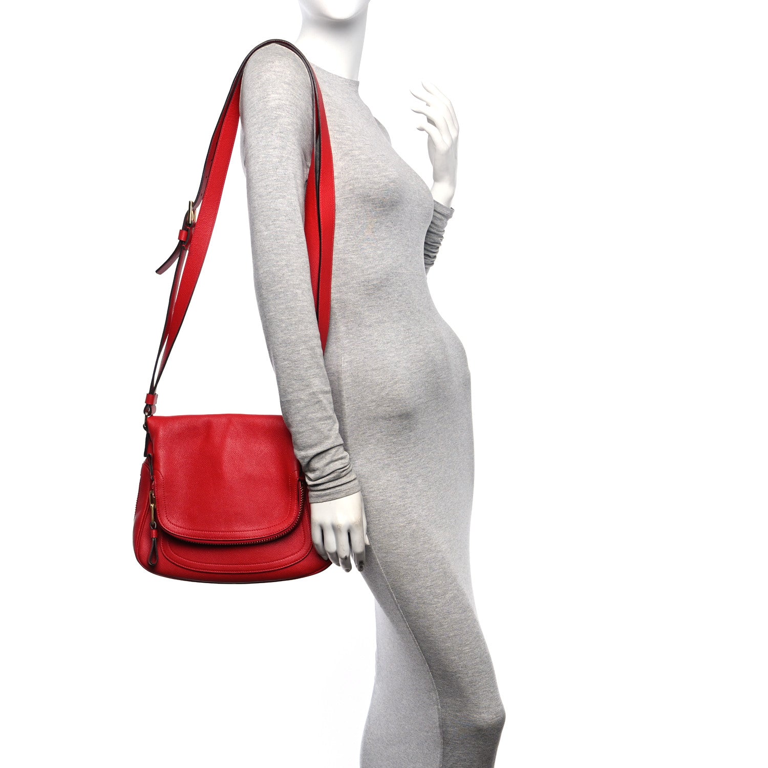 Tom Ford Grained Calfskin Medium Jennifer Crossbody Red 2 of 10