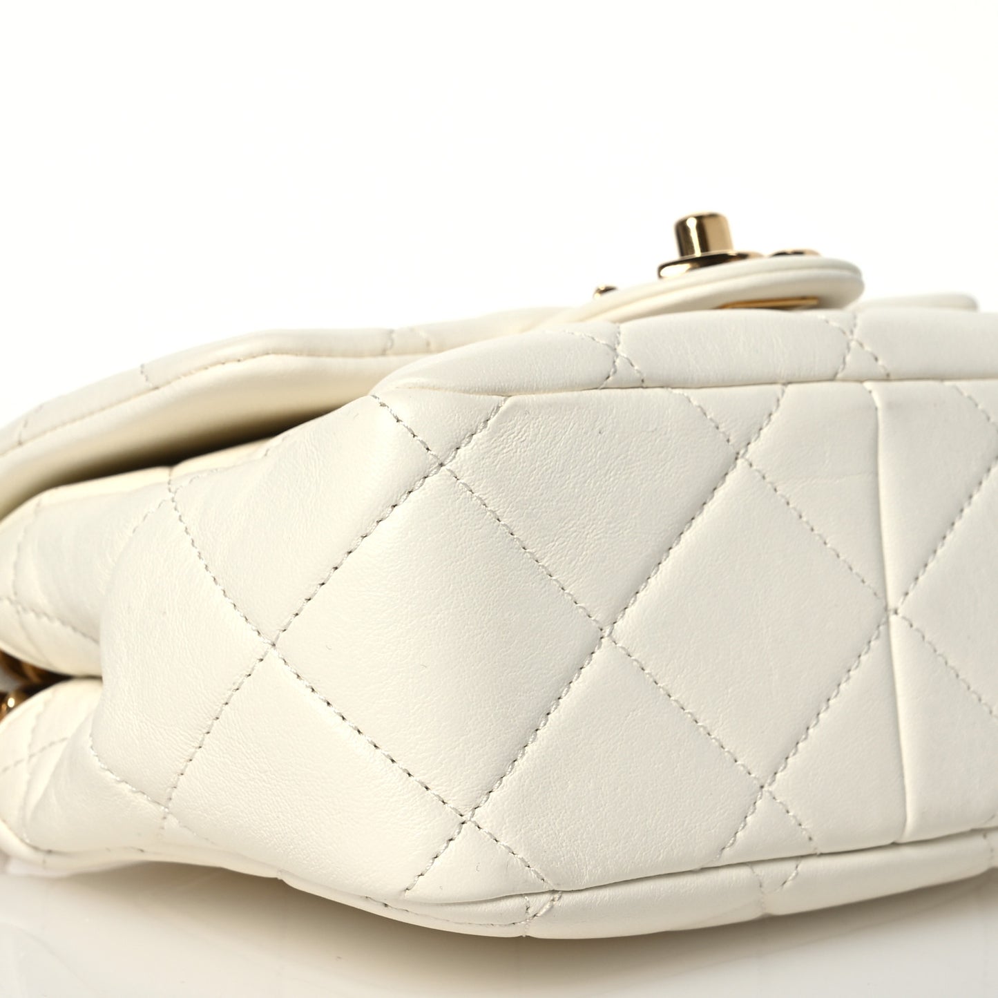 Lambskin Metal Quilted Mini Top Handle Square Flap White