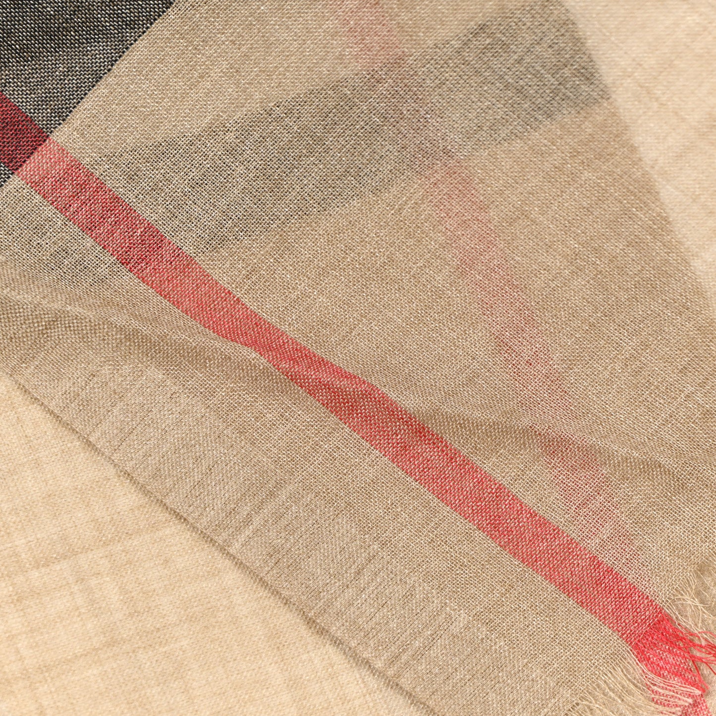 Wool Silk Gauze Giant Check Lightweight Scarf Archive Beige