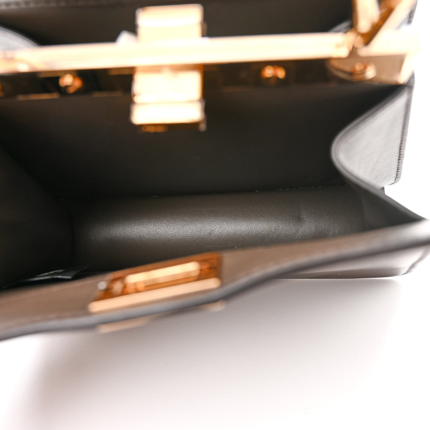 Vitello Seta Shiny Nappa Floral Embroidered Petite Peekaboo I SEE U Satchel Carbone Black