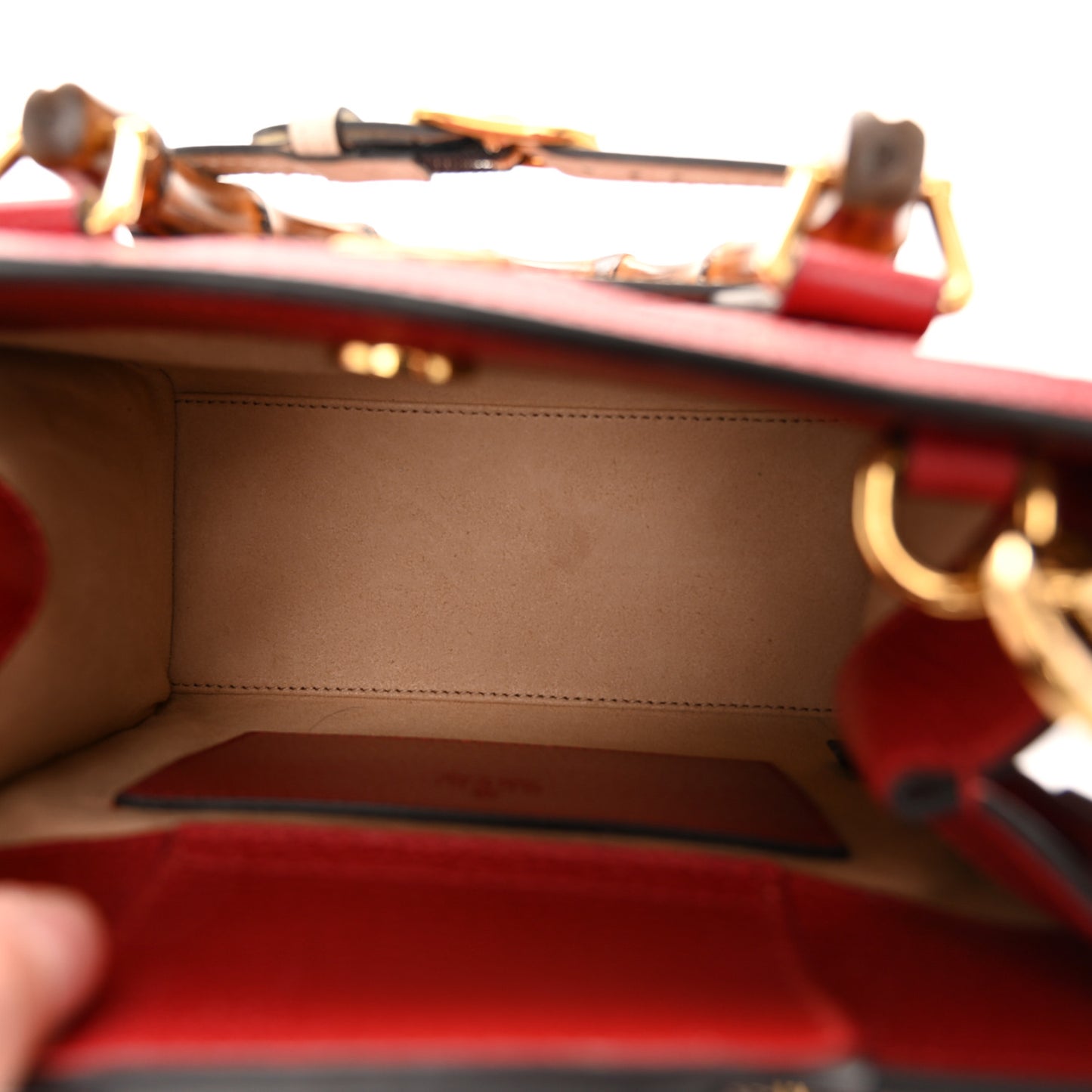 Textured Dollar Calfskin Web Mini Diana Tote Bag Red
