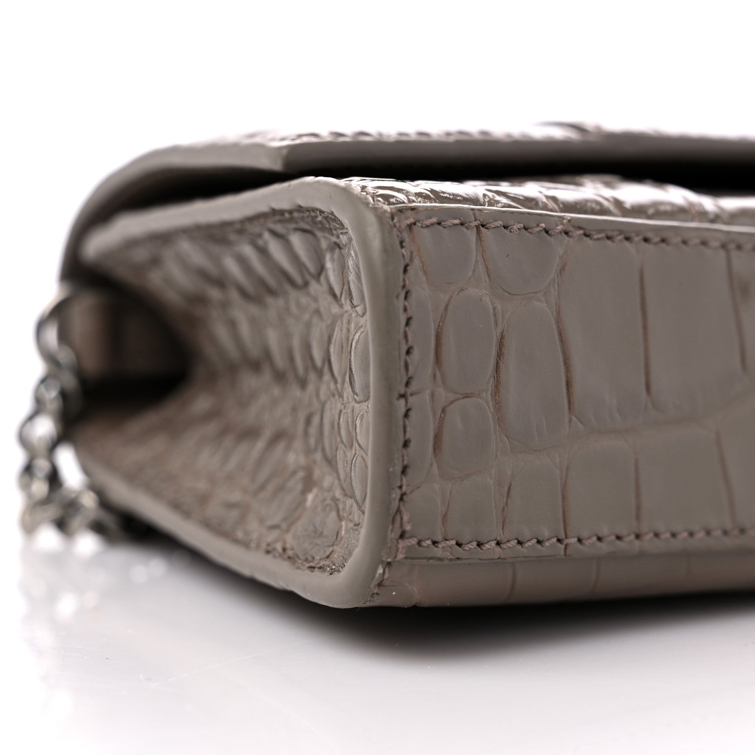 Balenciaga Shiny Calfskin Crocodile Embossed Hourglass Chain Bag Taupe 7 of 12