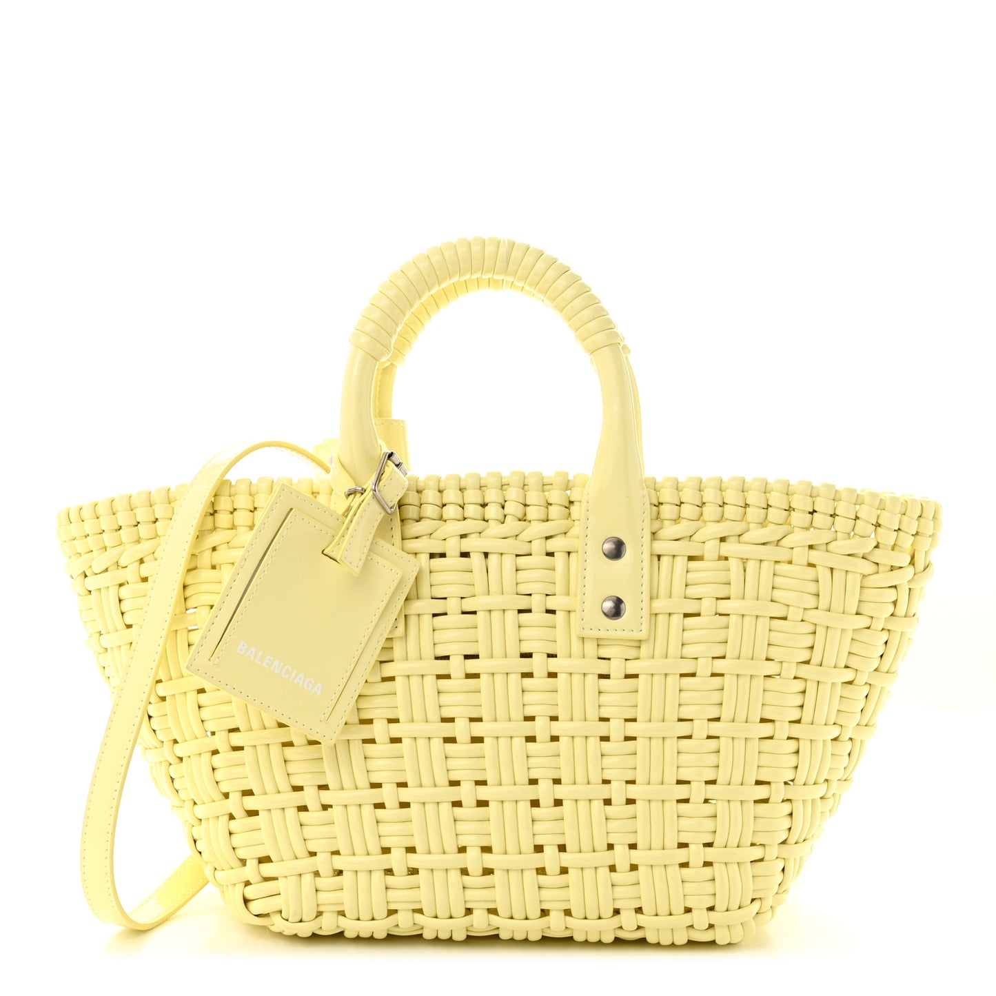 Varnished Faux Calfskin Braided XS Bistro Basket Pale Yellow