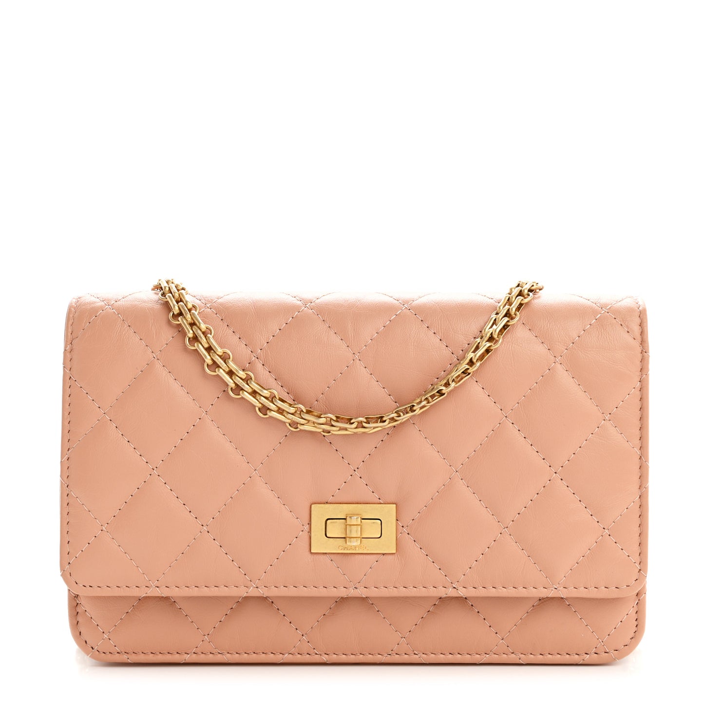 Aged Calfskin Quilted Reissue Wallet On Chain WOC Beige