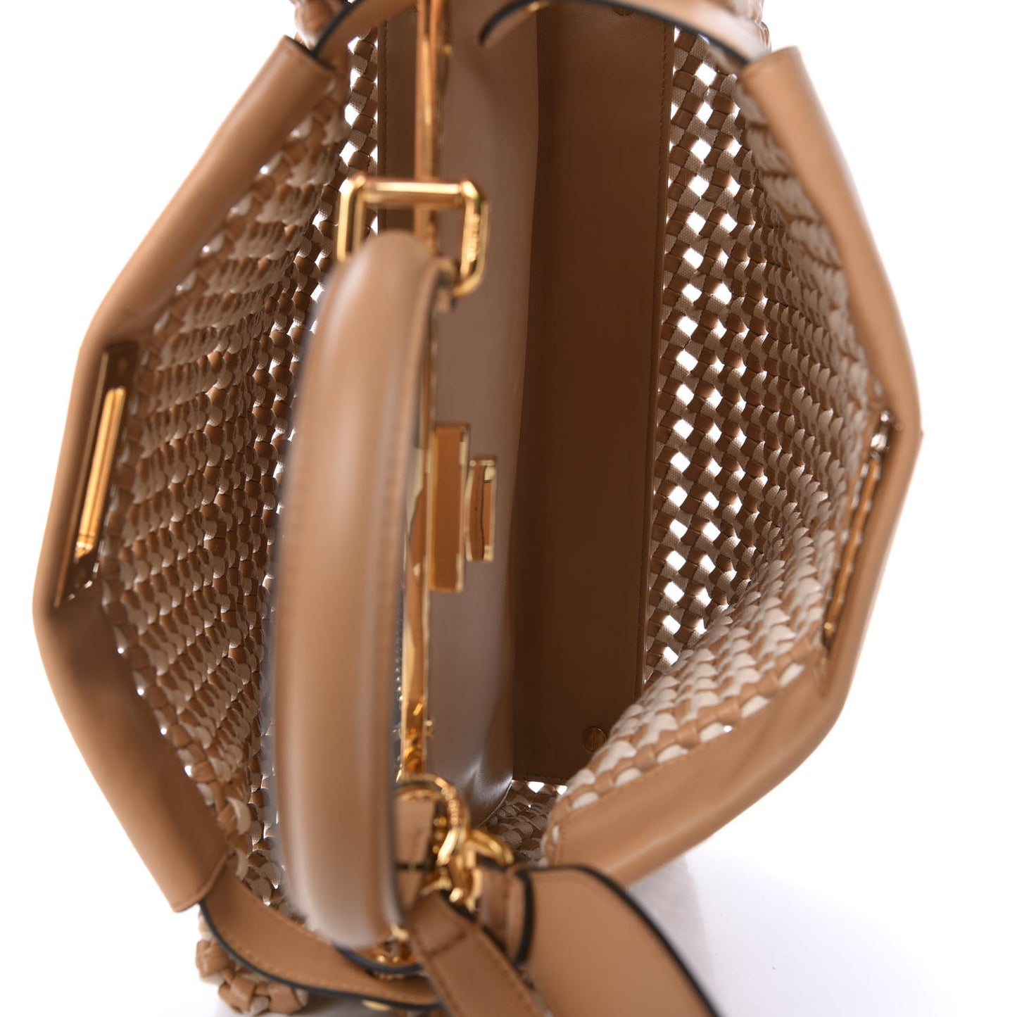 Nappa Woven Medium Peekaboo Iconic Satchel Beige