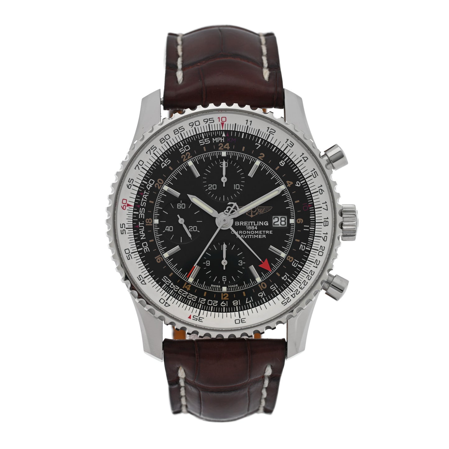Stainless Steel Alligator 46mm Navitimer 1884 Limited Edition Chronograph Automatic Watch Black A24322