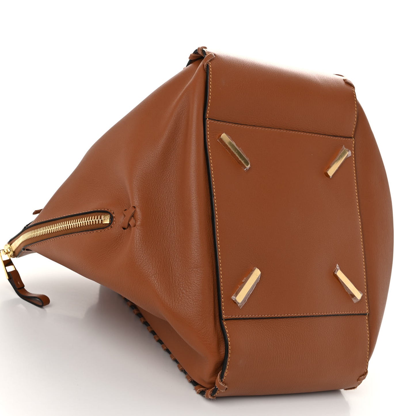 Grained Calfskin Medium Whipstitch Hammock Shoulder Bag Tan