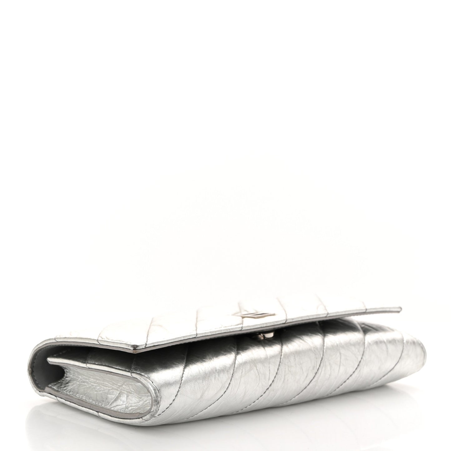 Metallic Calfskin Quilted Crush Wallet On Chain Silver