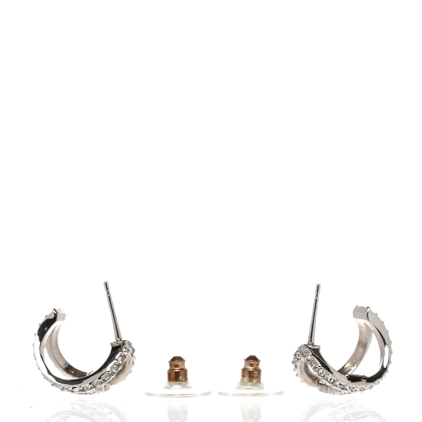 Crystal Strass CC Double Hoop Earrings Silver