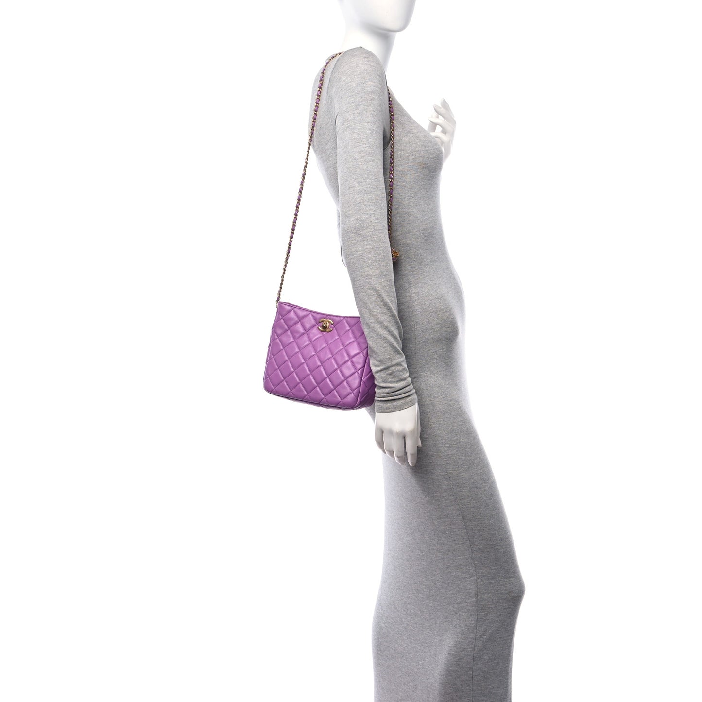 Lambskin Quilted Small Pearl Crush Hobo Purple