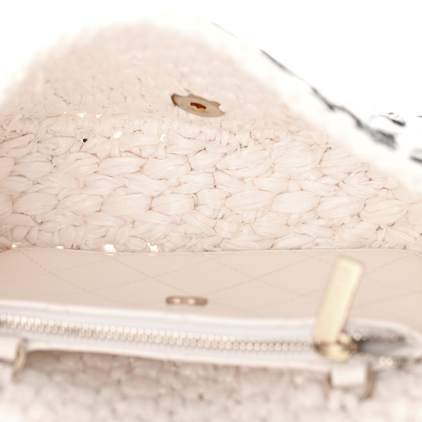 Raffia Effect Tweedy Mini Flap Bag White Black