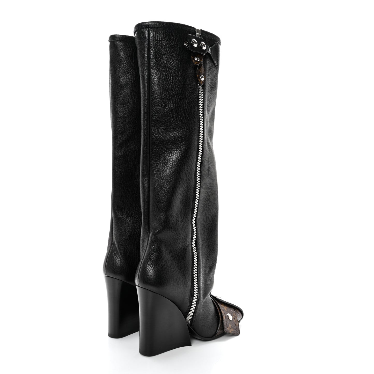 Calfskin Monogram Patti Wedge Tall Boots 36 Black