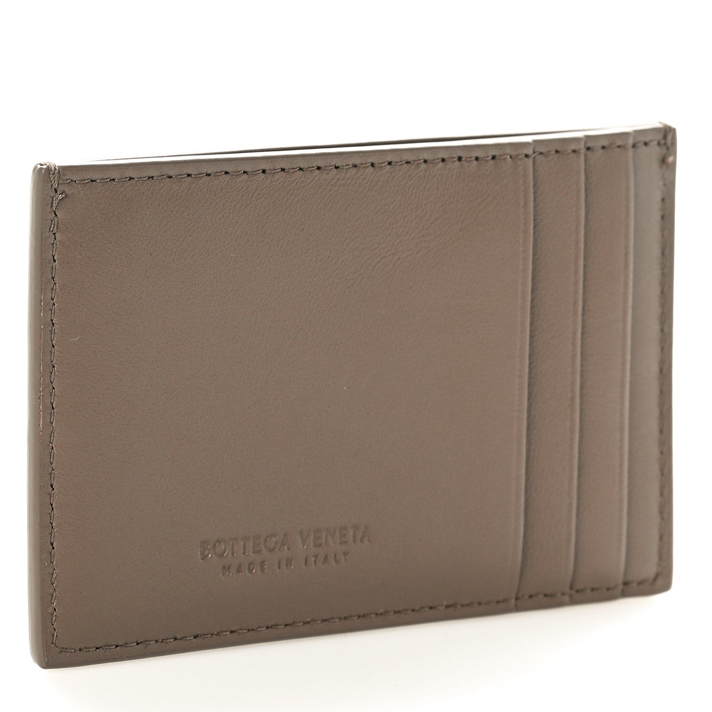 Nappa Intreccio Cassette Credit Card Holder Taupe Grey