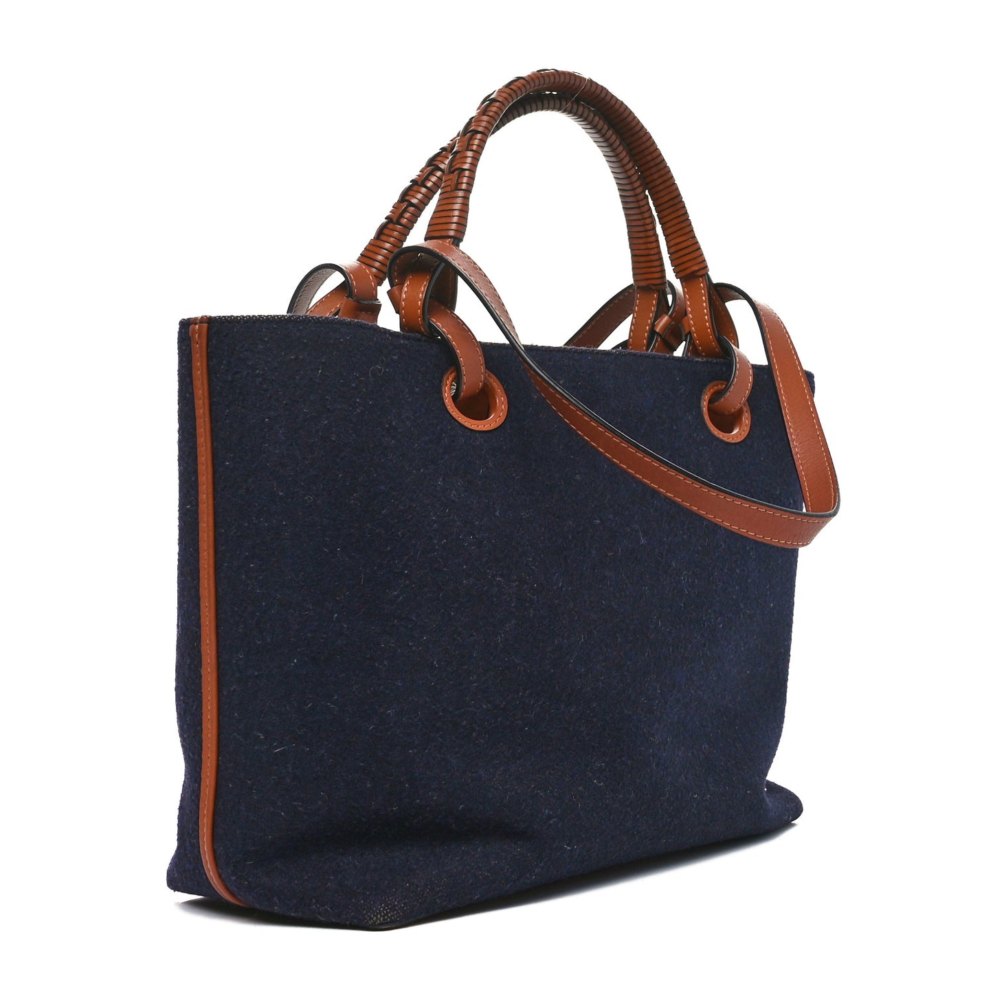 Wool Calfskin Small Love Anagram Tote Navy Tan
