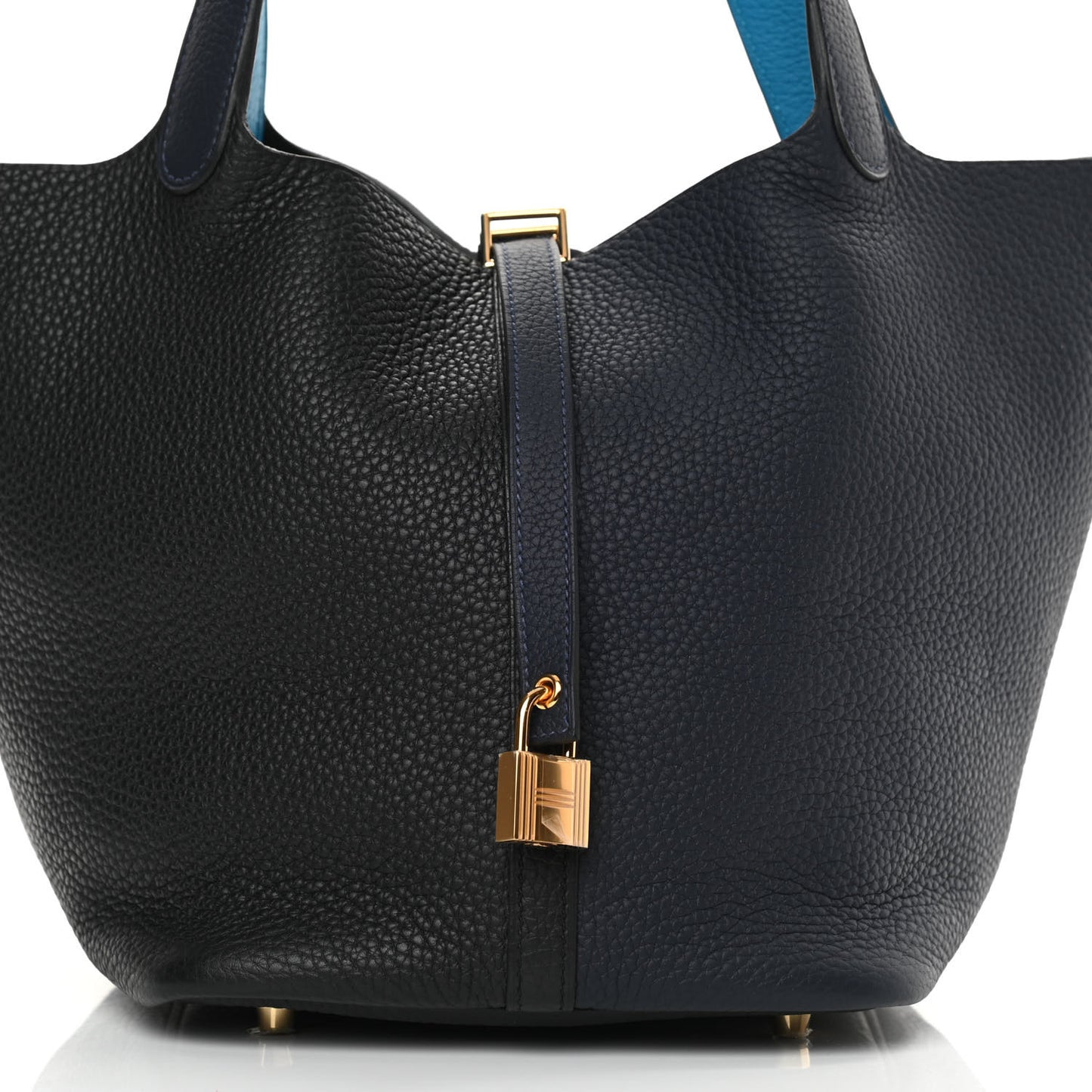 Taurillon Clemence Casaque Picotin Lock 22 MM Bleu Nuit Black Blue Frida