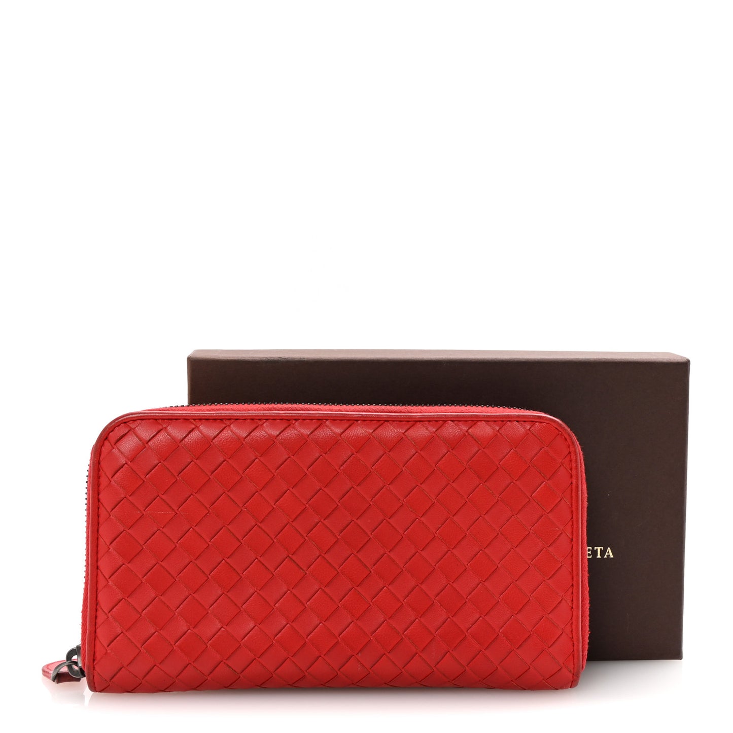 Nappa Intrecciato Zip Around Wallet Red