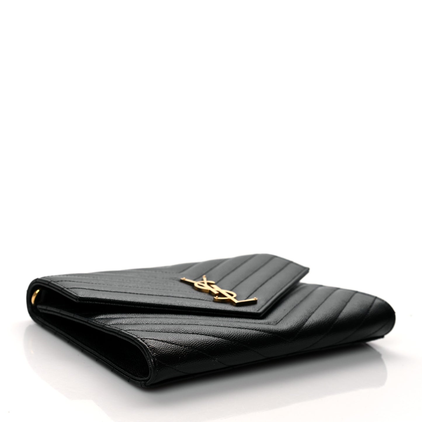 Grain De Poudre Matelasse Chevron Monogram Envelope Clutch Black