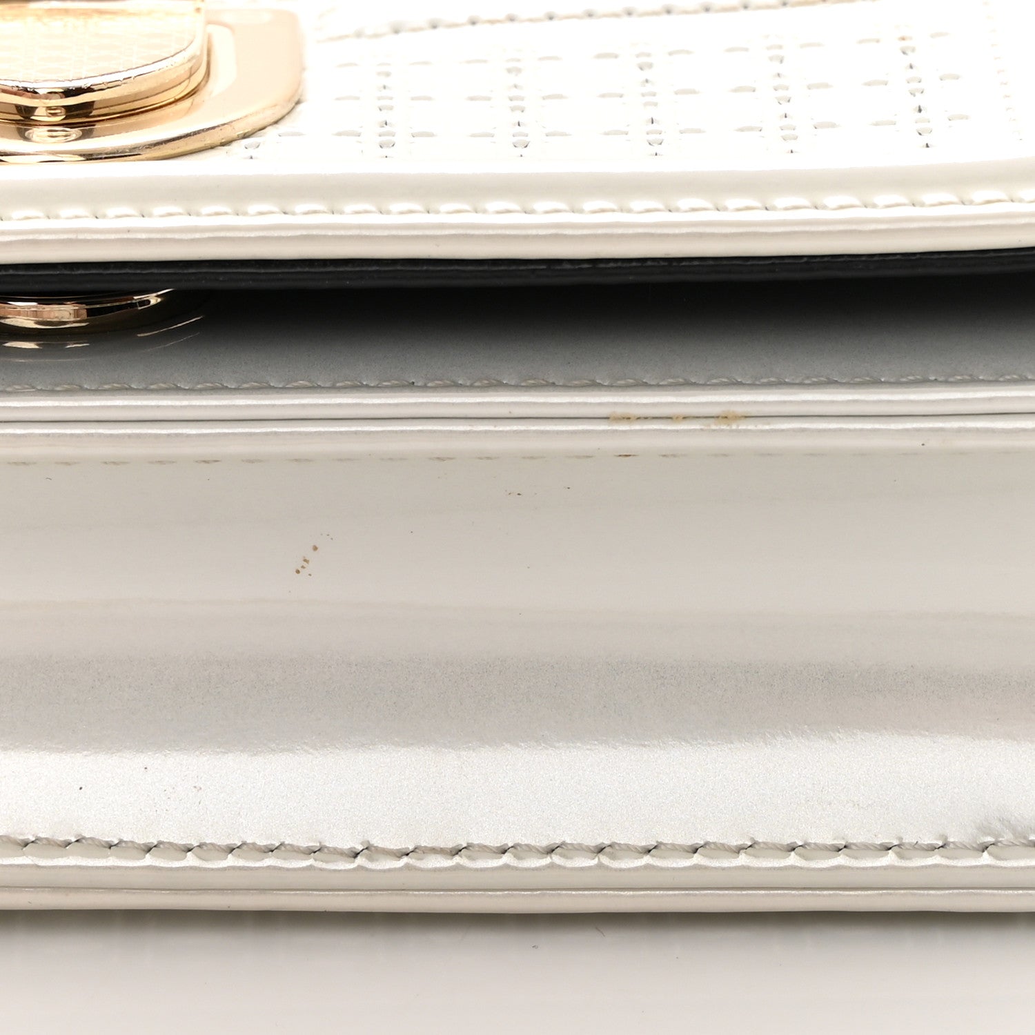 Christian Dior Patent Micro-Cannage Diorama Wallet on Chain Pouch White 15 of 16