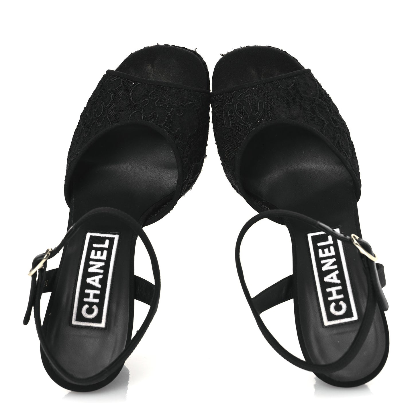 Cotton Lace CC Platform Sandals 36.5 Black