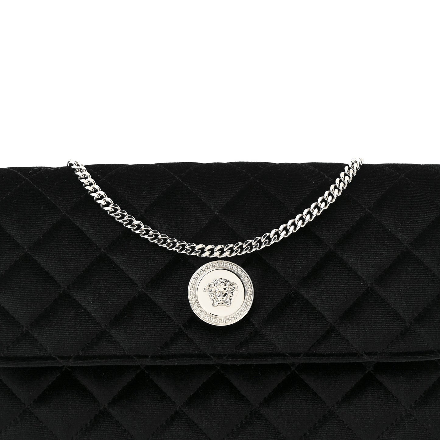 Velvet Quilted Medusa Wallet On Chain Black