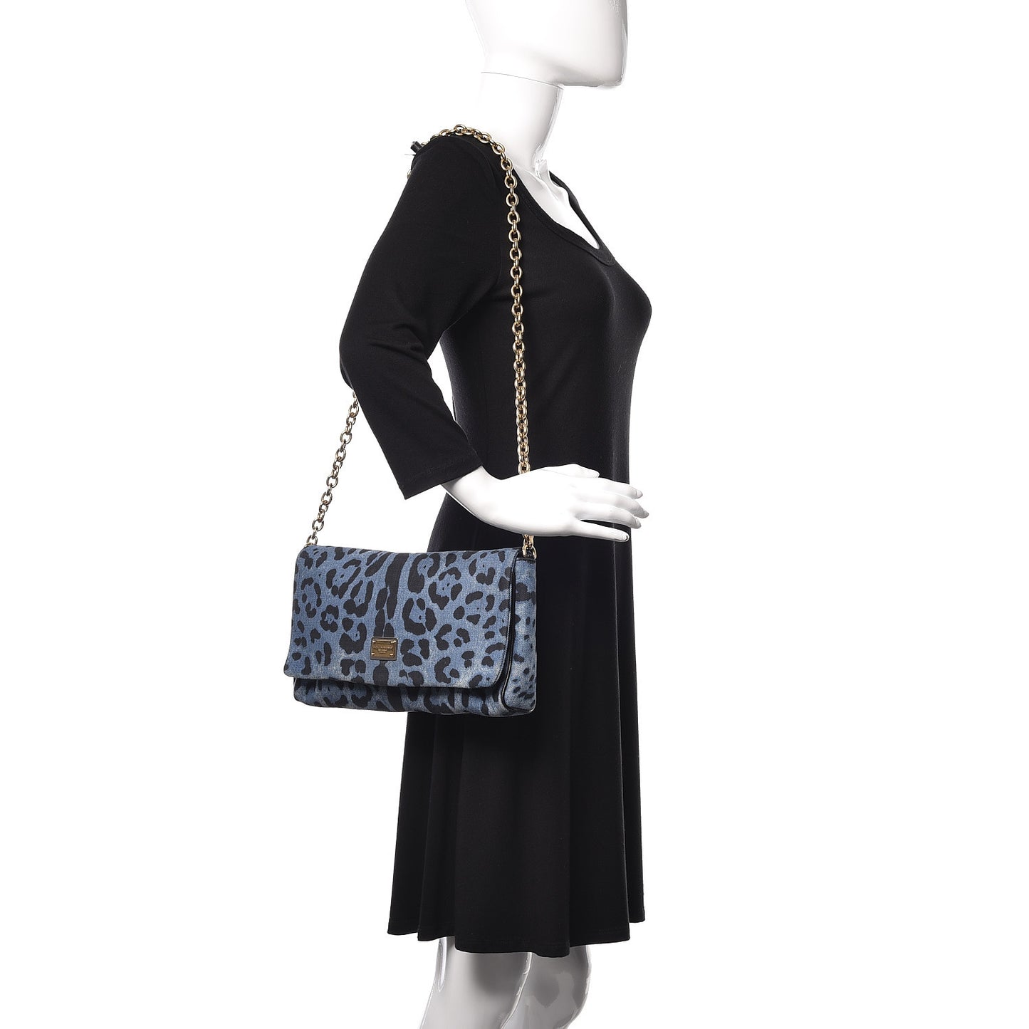 Denim Leopard Print Miss Martini Shoulder Bag Blue