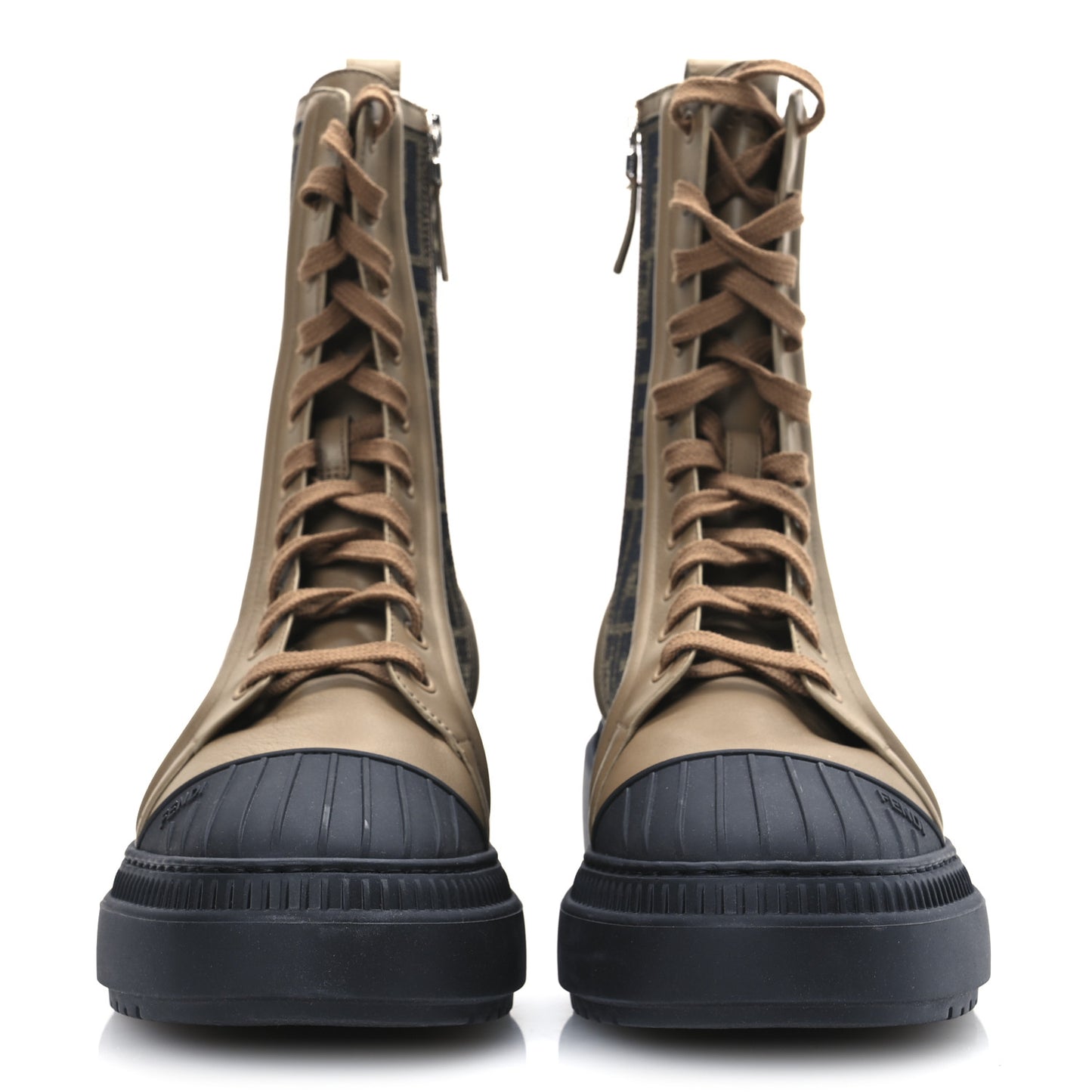 Fabric Jacquard Vitello FF Domino 50mm Biker Boots 41 Tobacco Black Sand