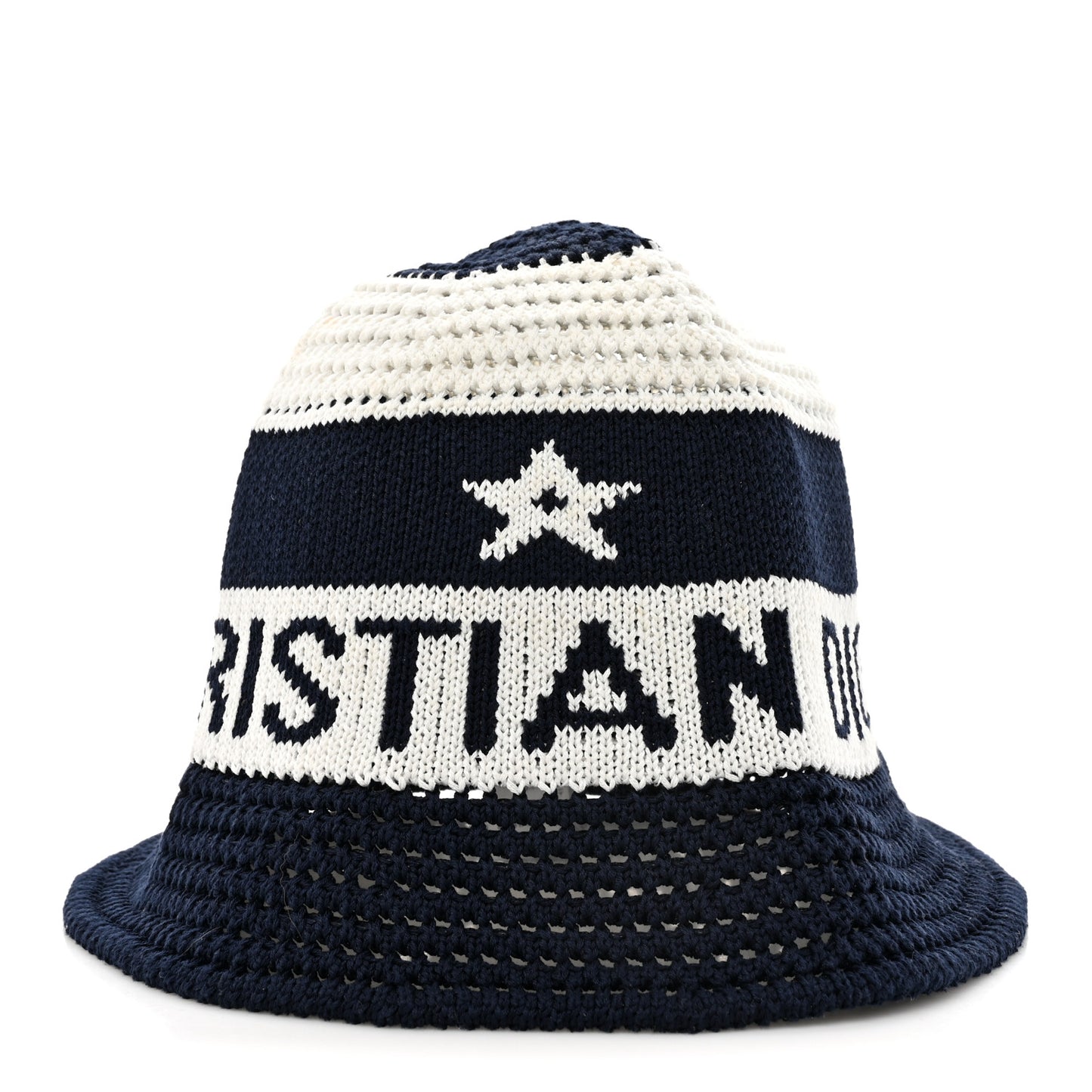 Cotton Blend Knitted D-Tulipe Cloche Hat M Blue White