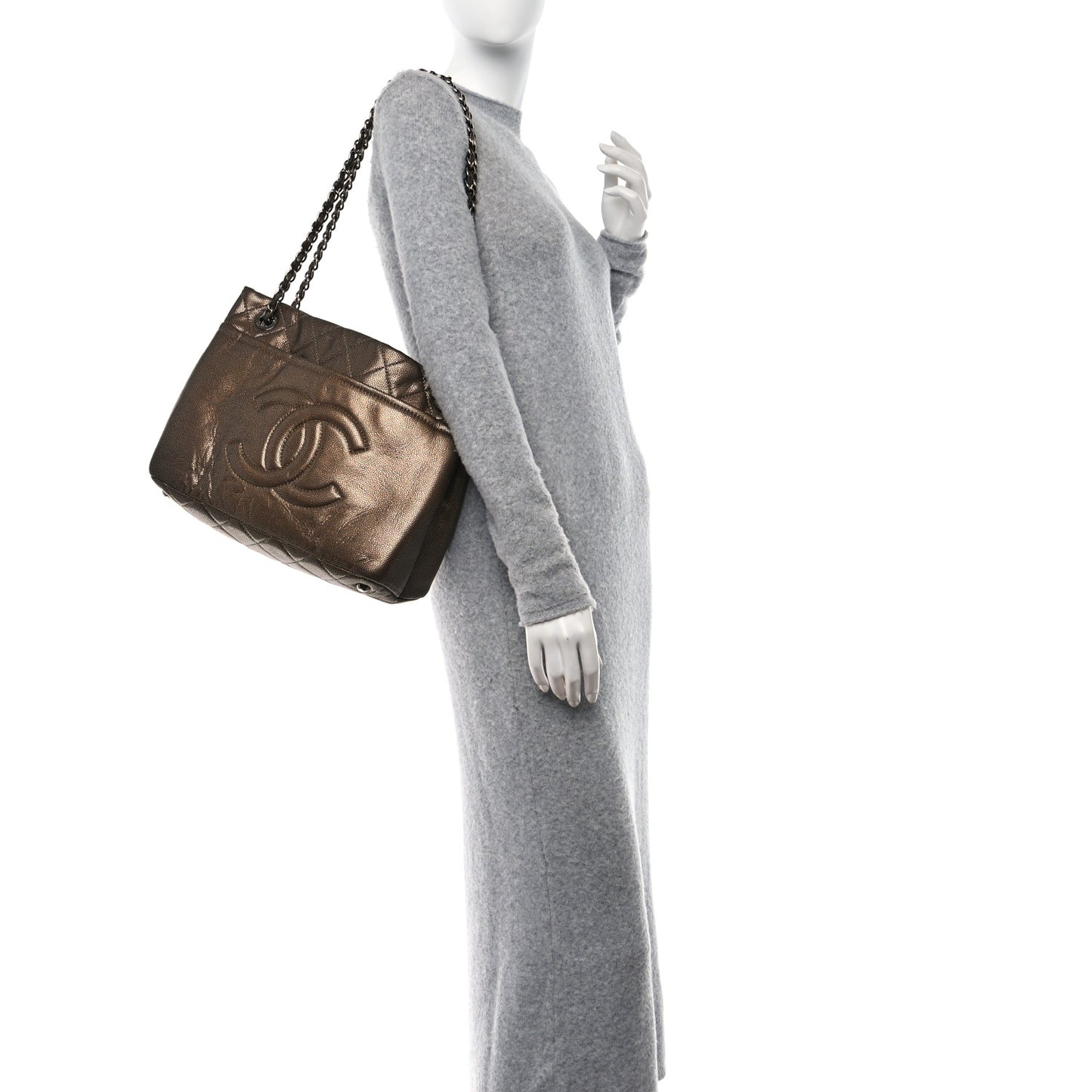 Metallic Caviar Quilted Large Timeless CC Soft Tote Bronze