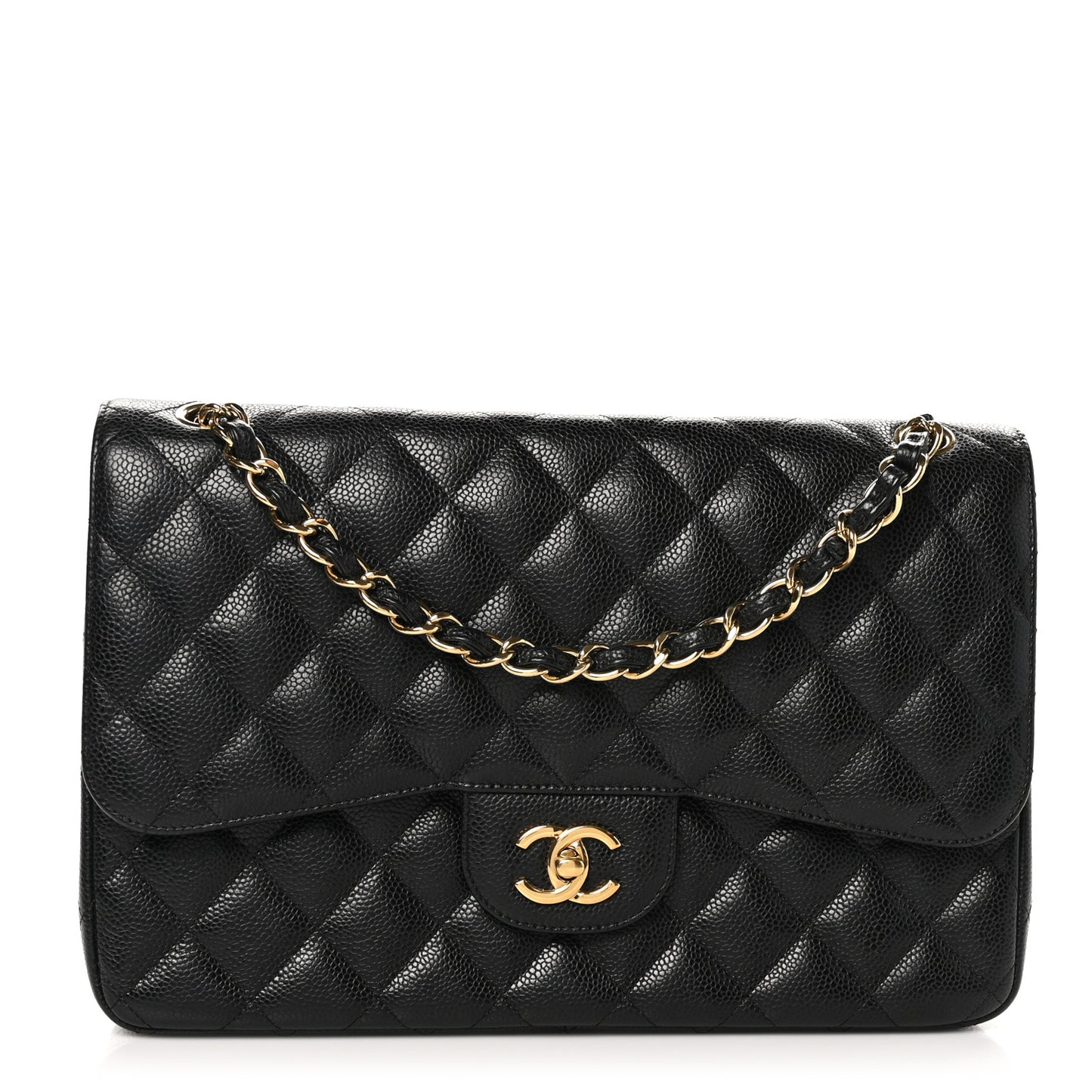 Caviar Quilted Jumbo Double Flap Black