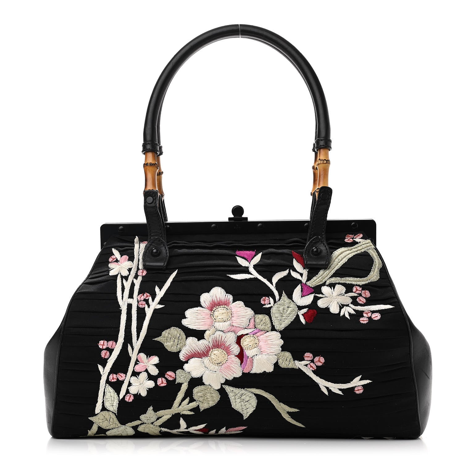 Gucci Silk Embroidered Tom Ford Japanese Flower Bag Black 1074904