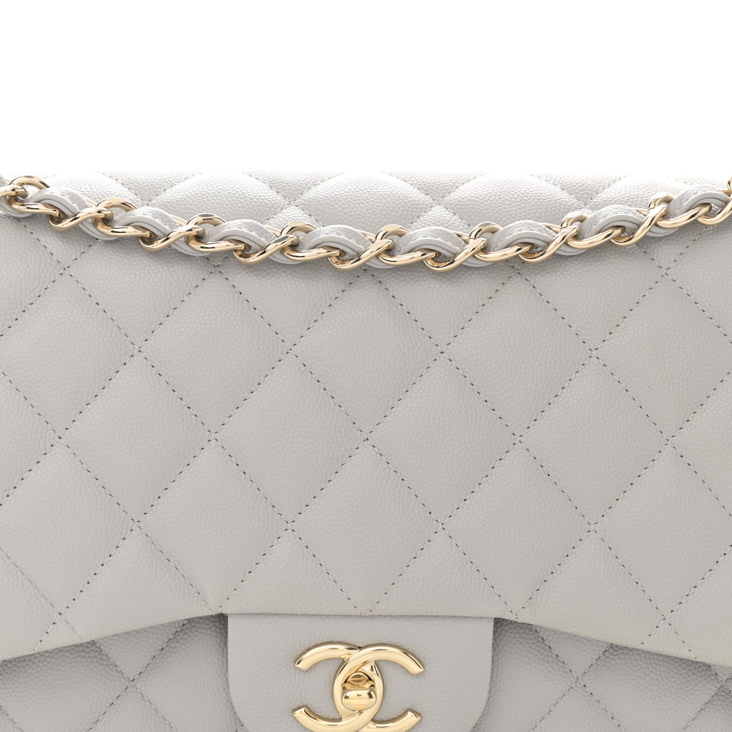 Caviar Quilted Jumbo Double Flap Grey