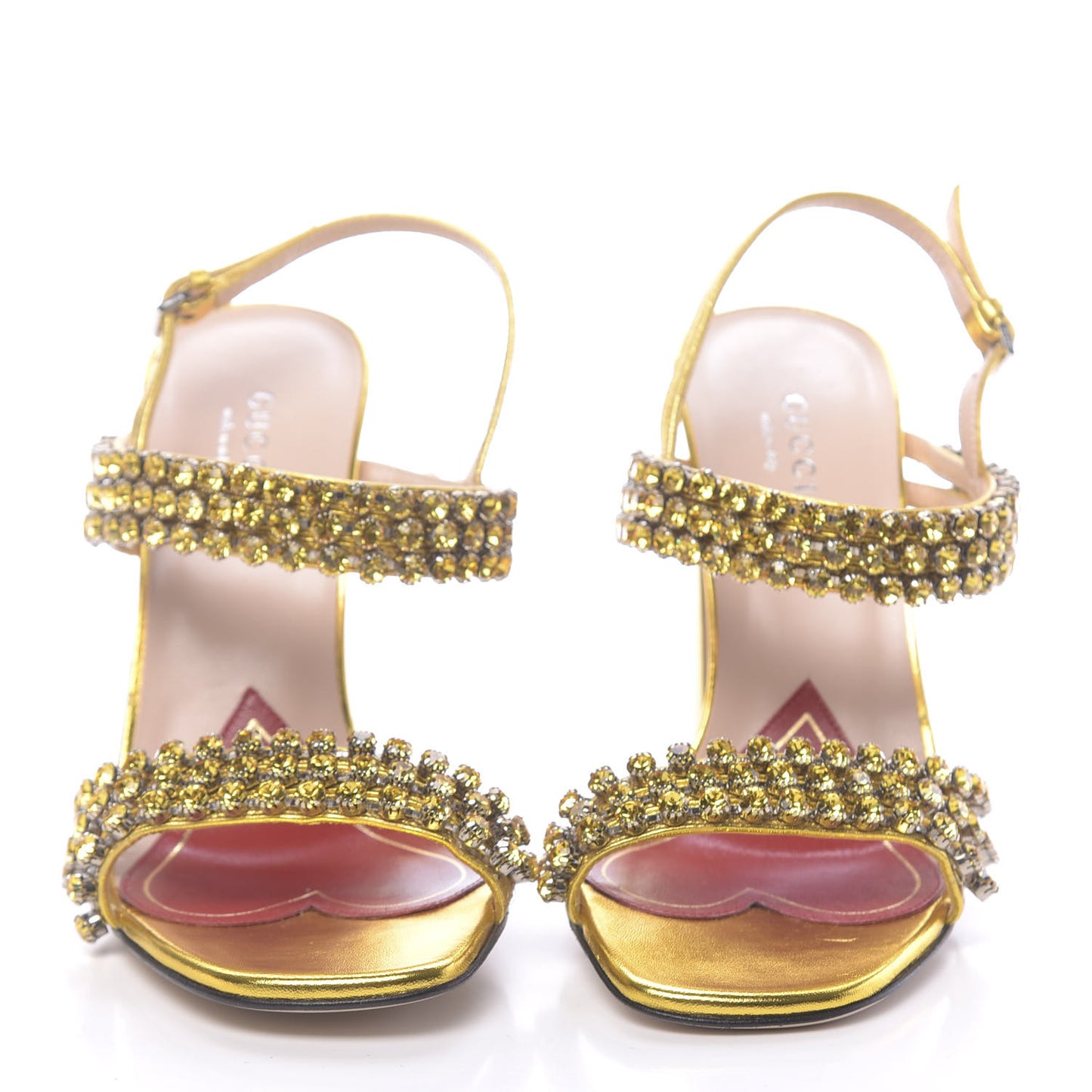 Nappa Silk Crystal Bertie High Heel Sandals 36 Gold