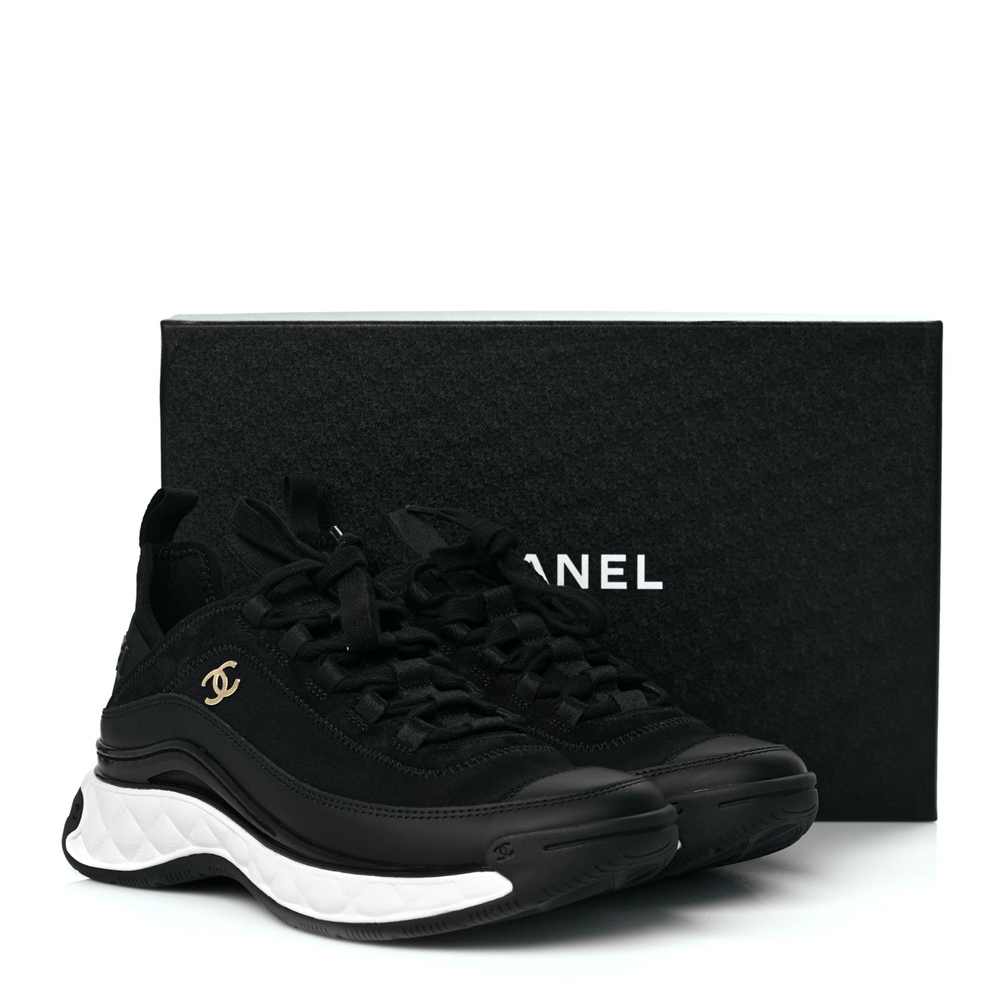 Velvet Calfskin Mixed Fibers CC Sneakers 39 Black