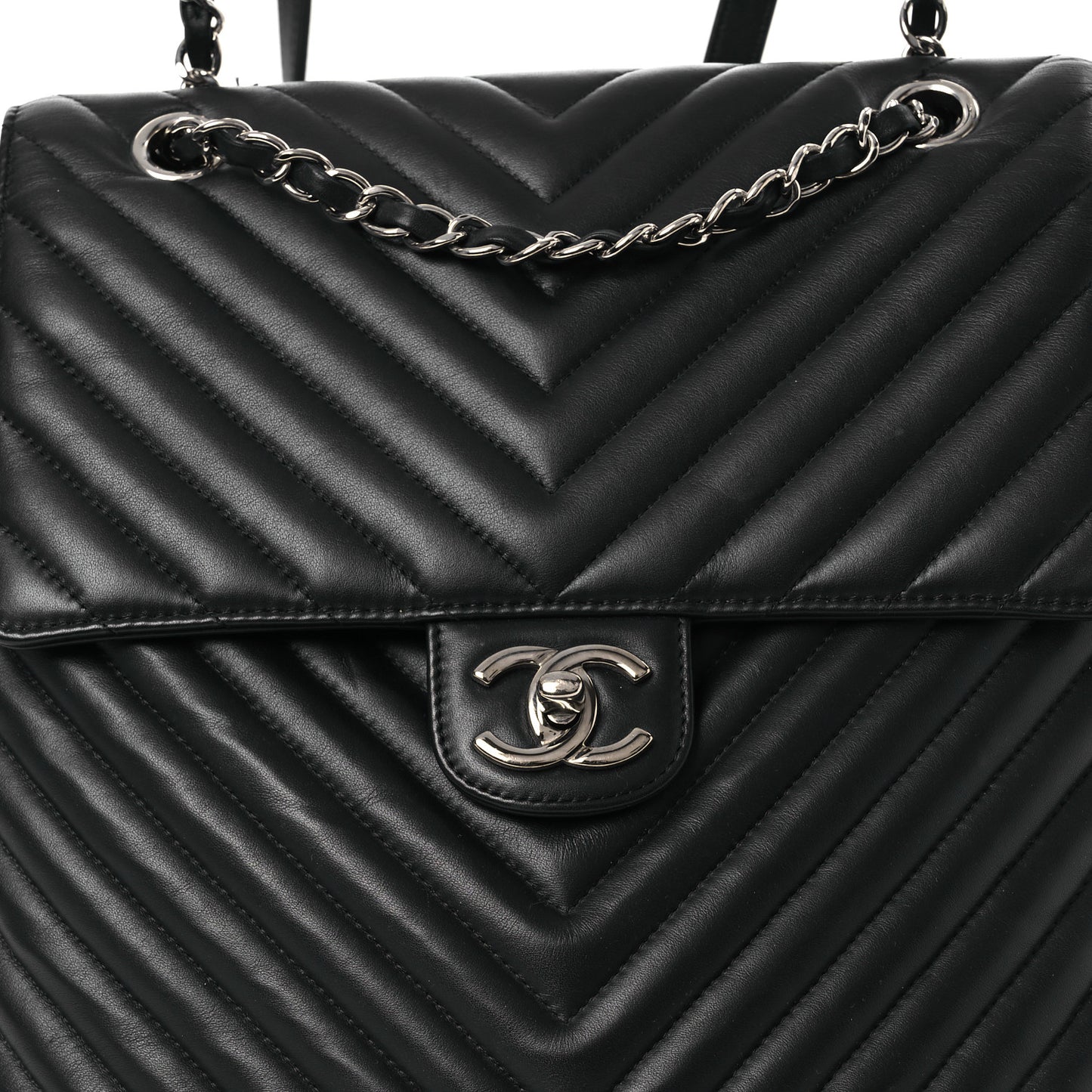 Calfskin Chevron Quilted Large Urban Spirit Backpack Black
