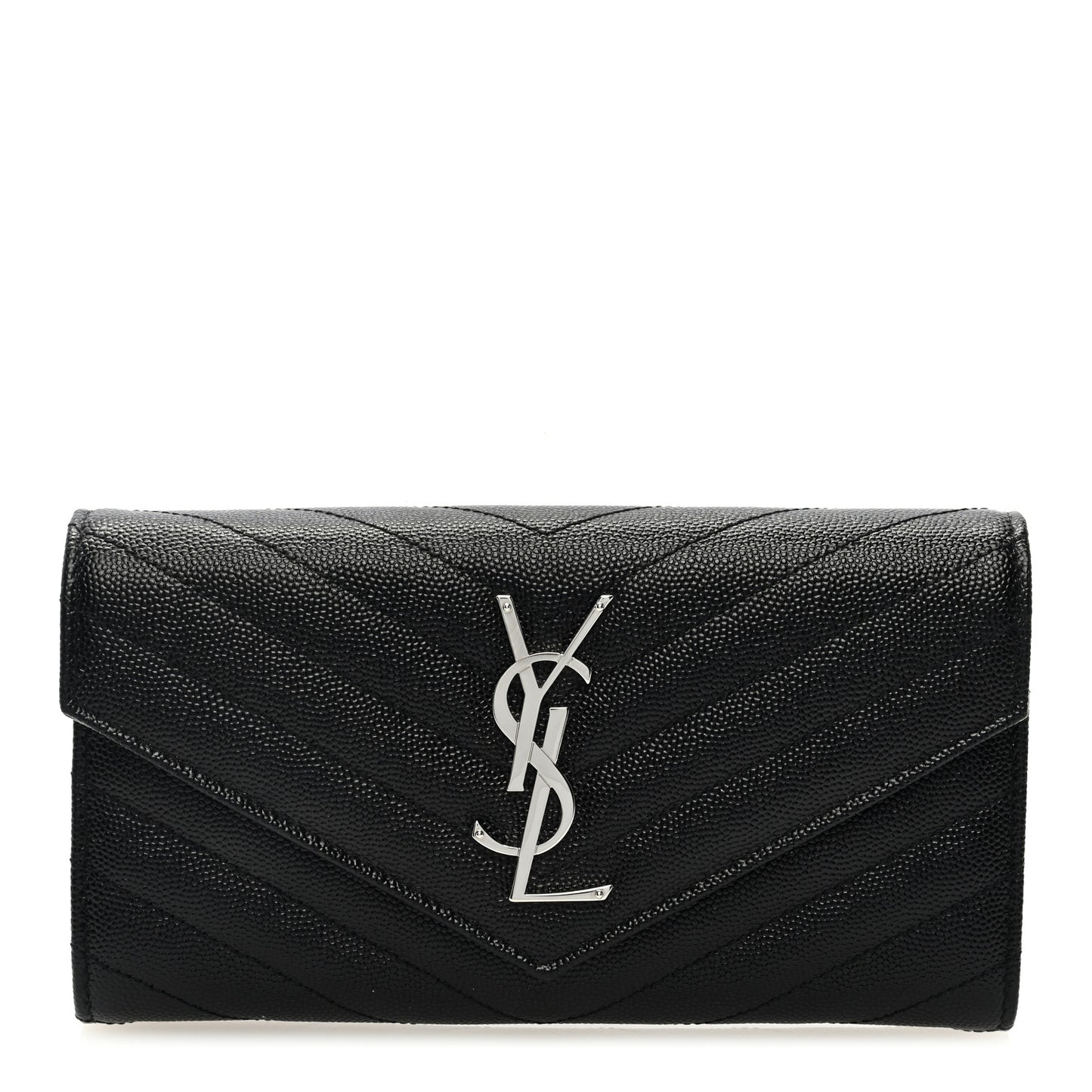 Grain De Poudre Matelasse Chevron Monogram Flap Wallet Black