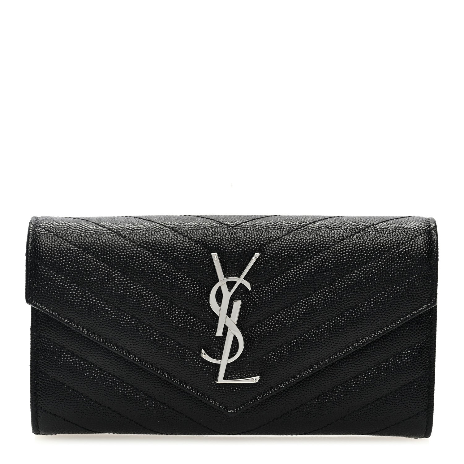 Saint Laurent Grain De Poudre Matelasse Chevron Monogram Flap Wallet Black 1 of 6