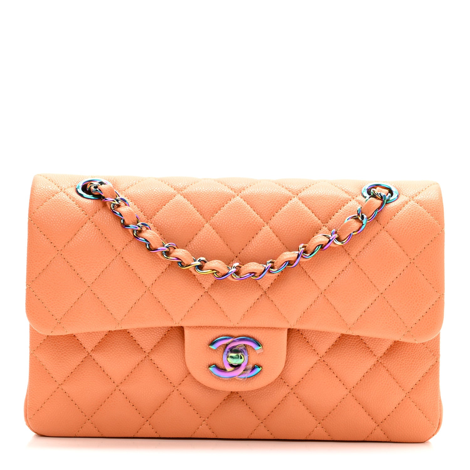 Chanel Caviar Quilted Rainbow CC Small Double Flap Orange 1778745