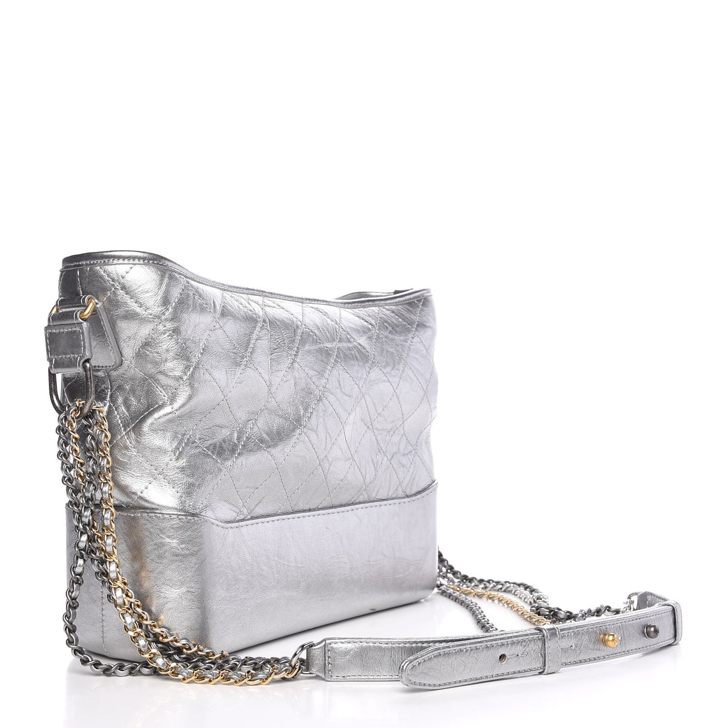 Metallic Lambskin Calfskin Quilted Medium Gabrielle Hobo Silver