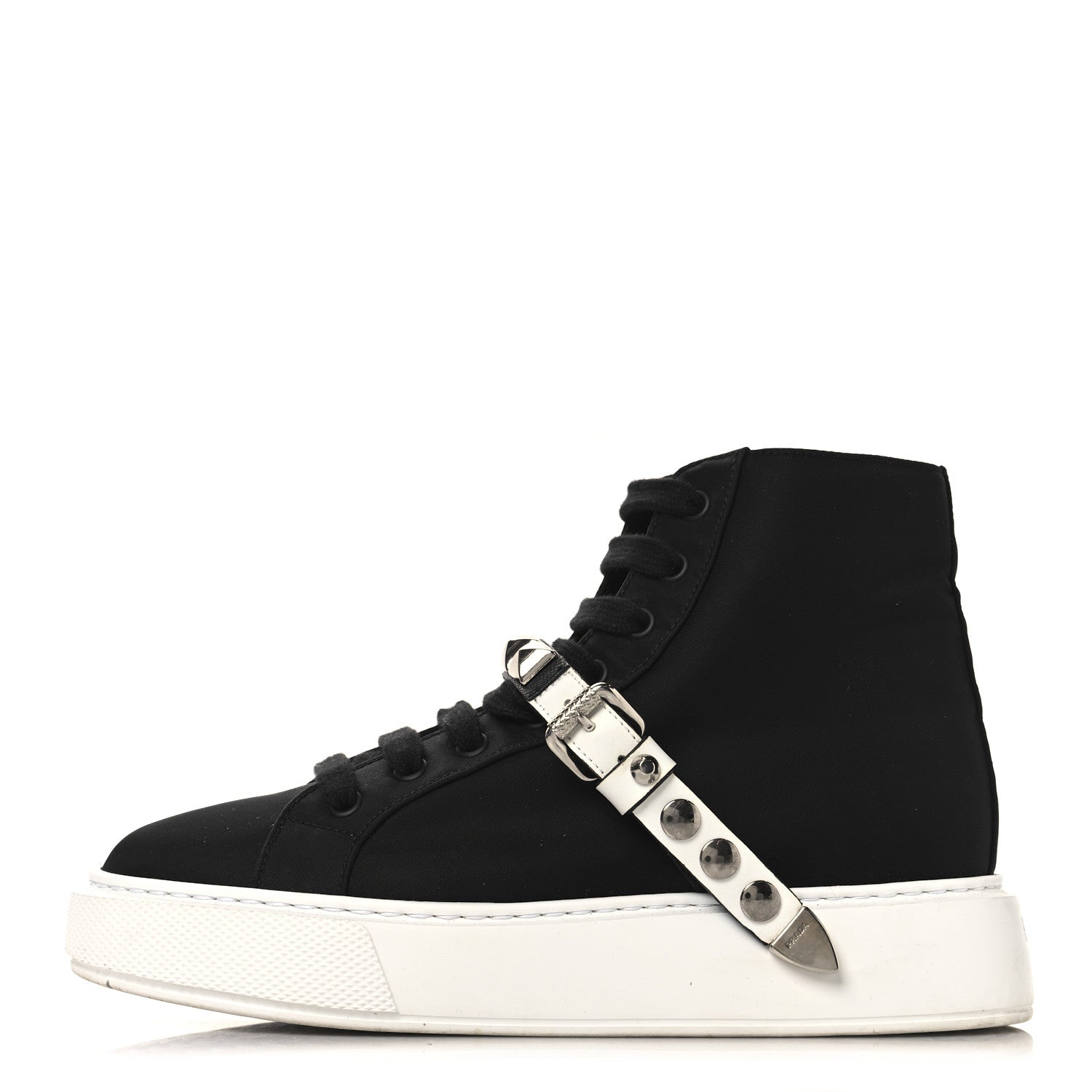 靴 Prada Nylon Studded Accents Sneakers Prada Nylon Gabardine Studded High Top Sneakers 37 Black 1771889