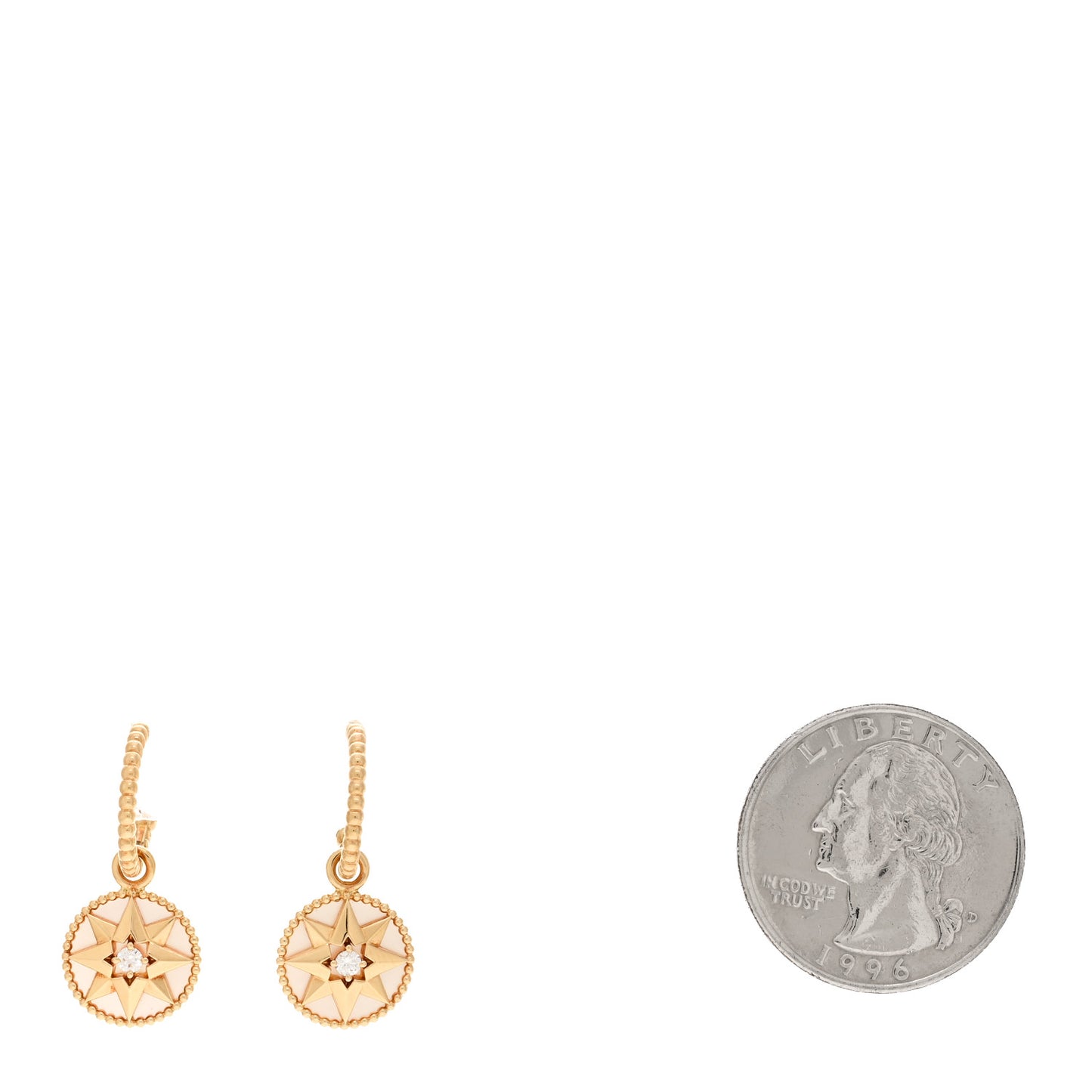 18K Yellow Gold Diamond Mother of Pearl Rose Des Vents Drop Earrings