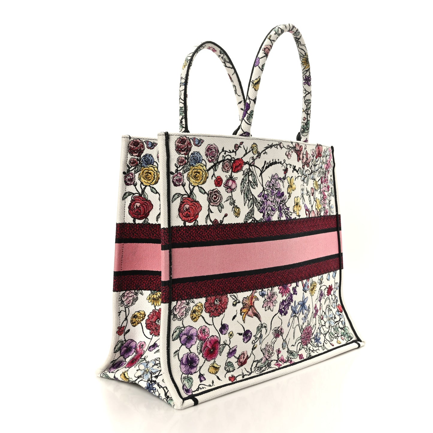 Canvas Embroidered Large Florilegio Book Tote White Multicolor