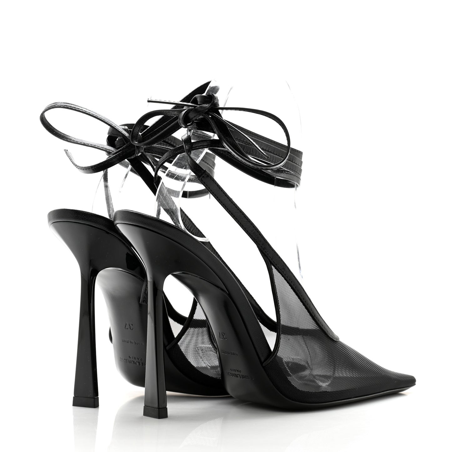 Tulle Mesh Lambskin Oxails 110 Ankle Tie Pumps 37 Black