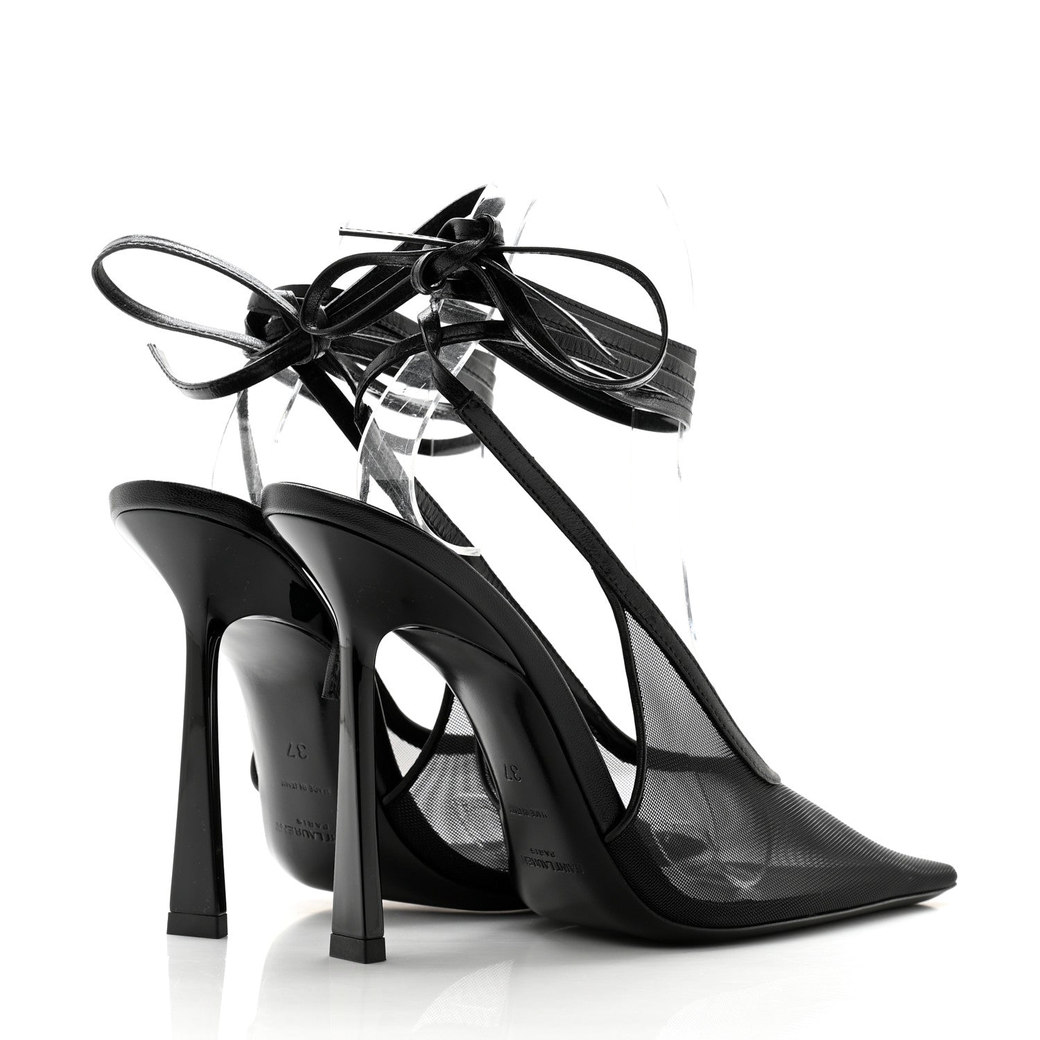 Saint Laurent Tulle Mesh Lambskin Oxails 110 Ankle Tie Pumps 37 Black 4 of 8