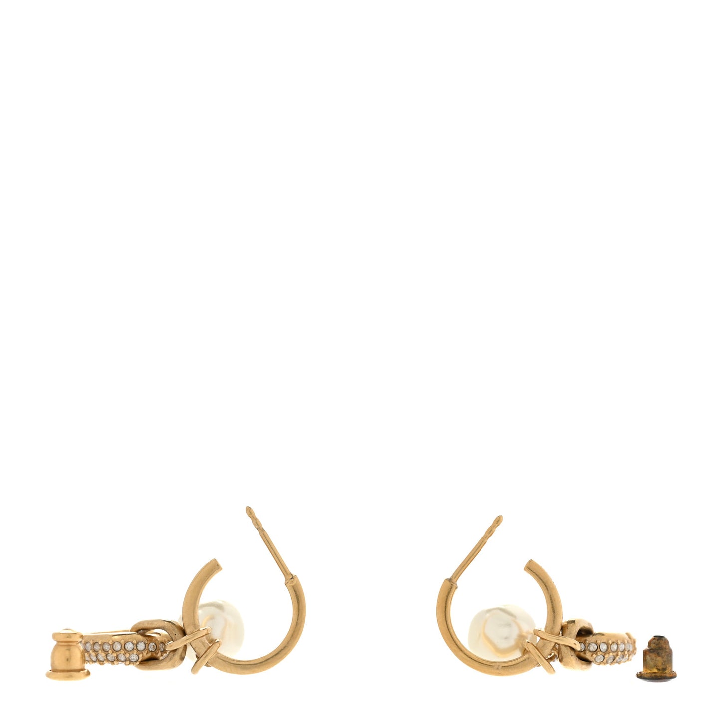 Pearl Crystal CD Hoop Earrings Gold