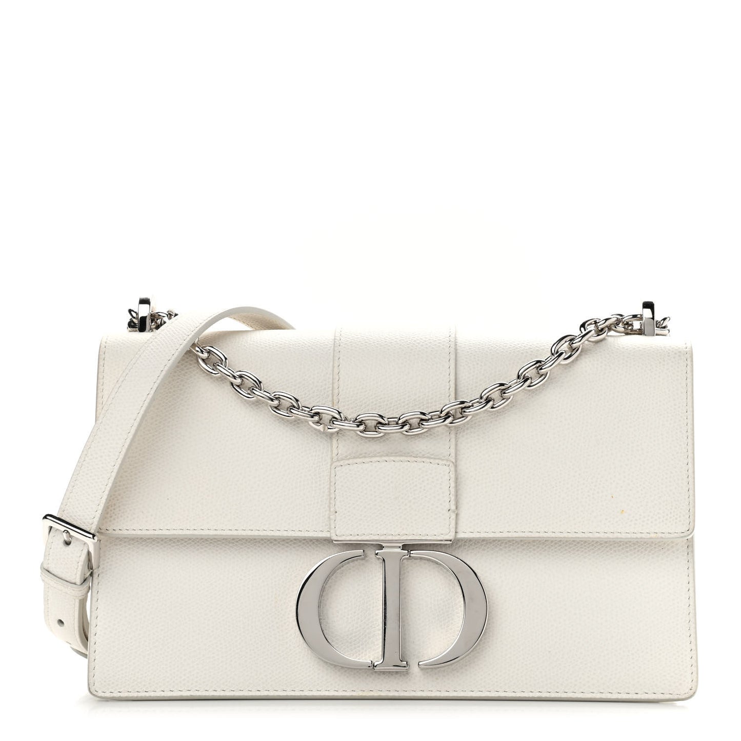 Grained Calfskin 30 Montaigne Chain Flap Bag White